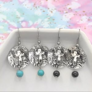 🌼 Cross Earrings Disk Dangle Earrings